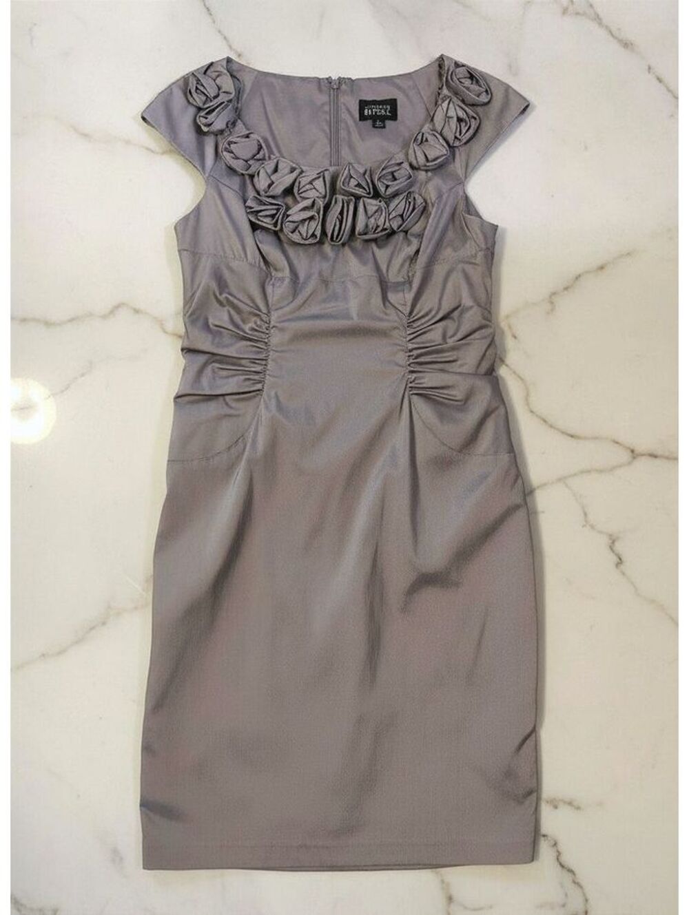Adrianna Papell Silver Taffeta Sheath Dress, Size 12